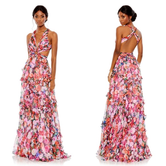 Mac Duggal 68076 Ruffled Cut Out Sleeveless Gown NWT Multi - Picture 4 of 10